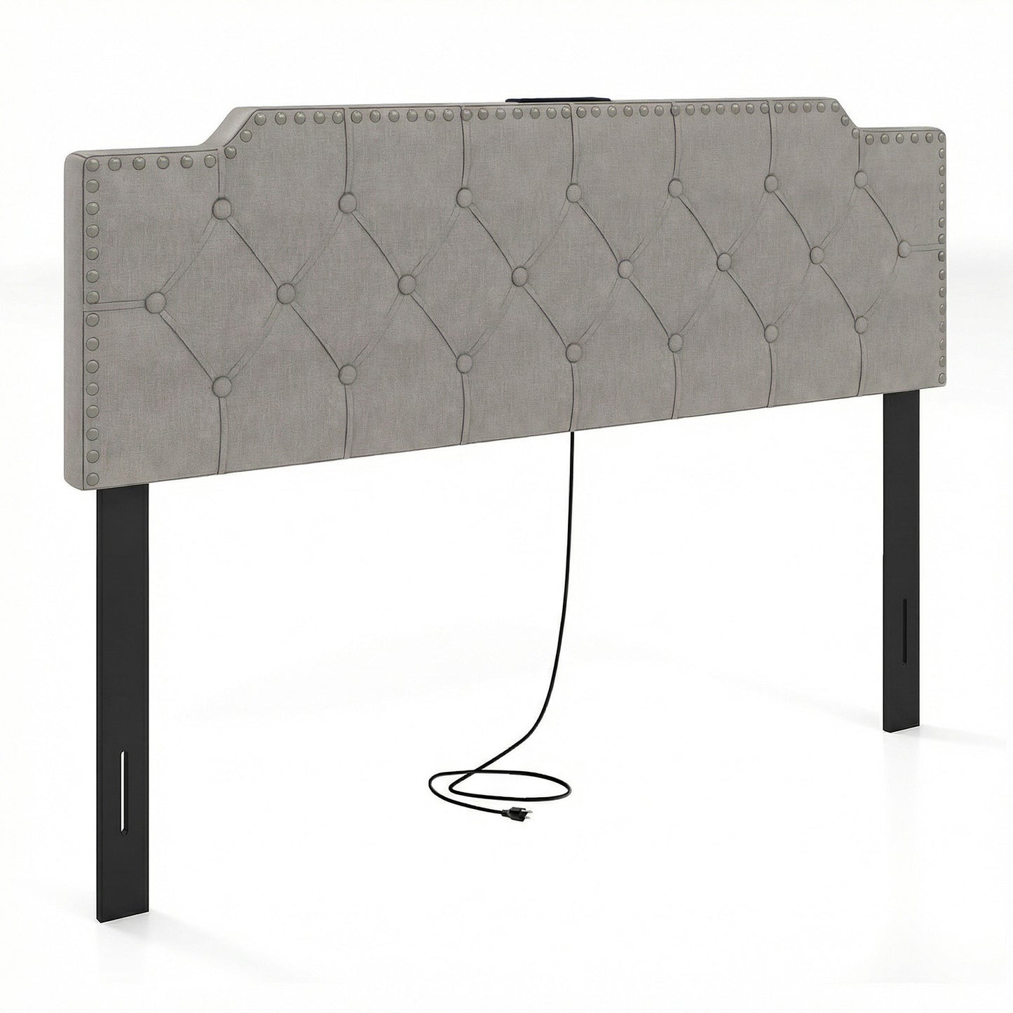 Queen Full Size Bed Headboard, Rivet Tufted Upholstered, Gray Headboards at Gallery Canada