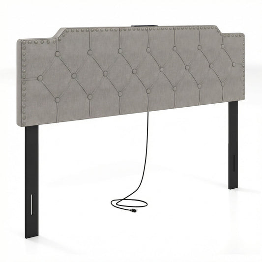 Queen Full Size Bed Headboard, Rivet Tufted Upholstered, Gray Headboards Gray at Gallery Canada