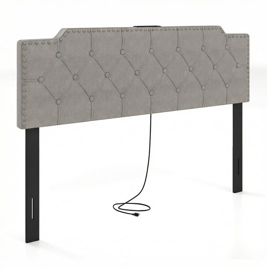 Queen Full Size Bed Headboard, Rivet Tufted Upholstered, Gray Headboards Gray at Gallery Canada