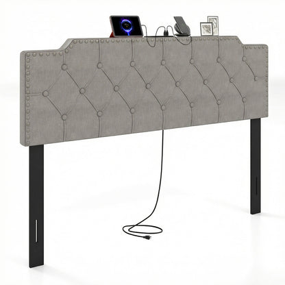 Queen Full Size Bed Headboard, Rivet Tufted Upholstered, Gray Headboards at Gallery Canada