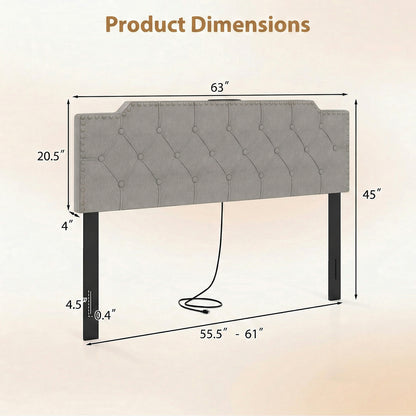 Queen Full Size Bed Headboard, Rivet Tufted Upholstered, Gray Headboards at Gallery Canada