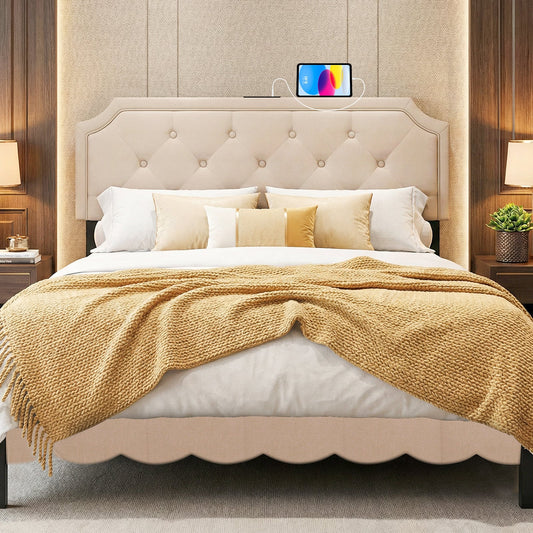 Tufted Upholstered Headboard, Queen and Full Size, Beige Headboards Beige at Gallery Canada