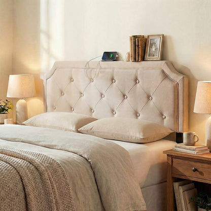Tufted Upholstered Headboard, Queen and Full Size, Beige Headboards at Gallery Canada