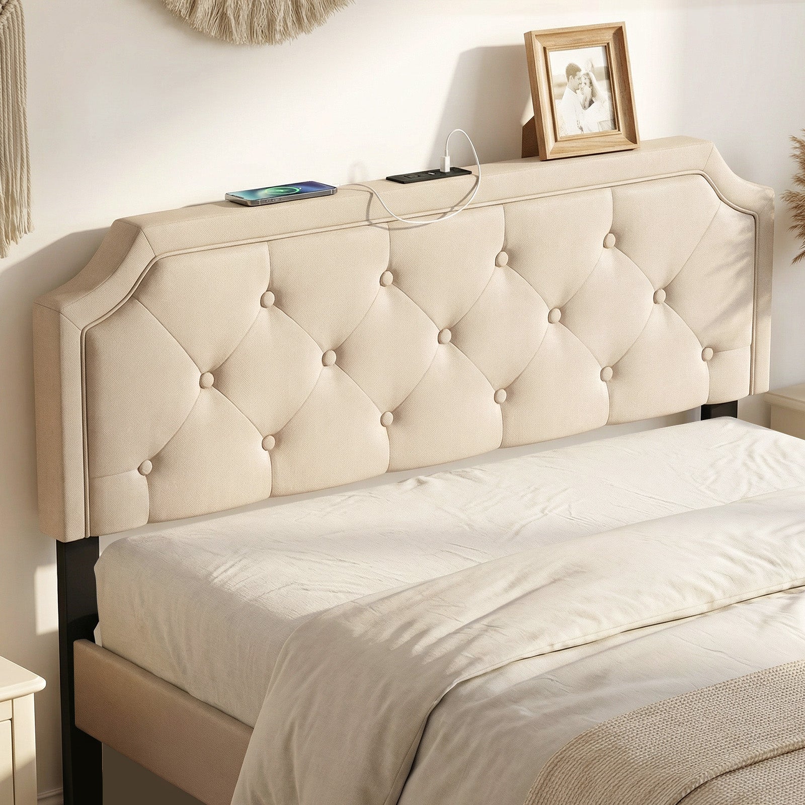Tufted Upholstered Headboard, Queen and Full Size, Beige Headboards at Gallery Canada