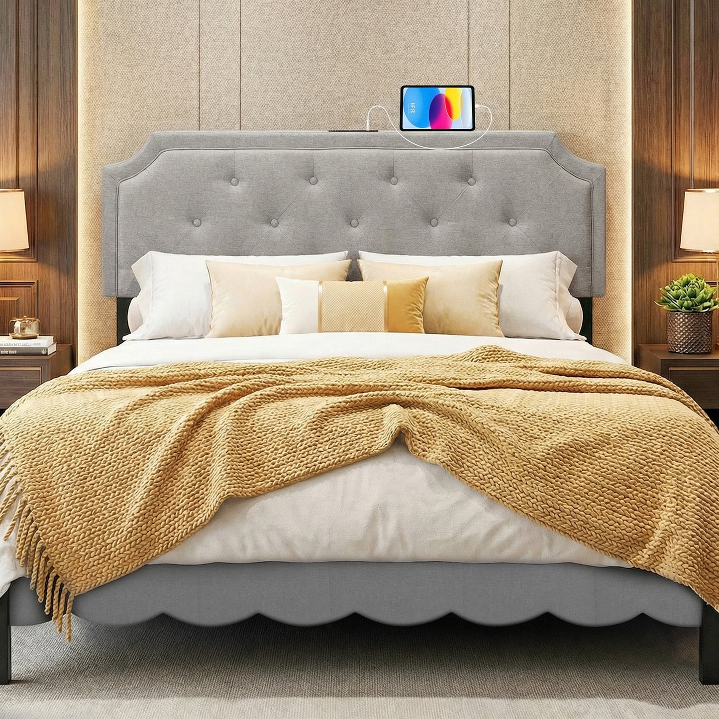 Tufted Upholstered Headboard, Queen Full Size, Gray Headboards at Gallery Canada