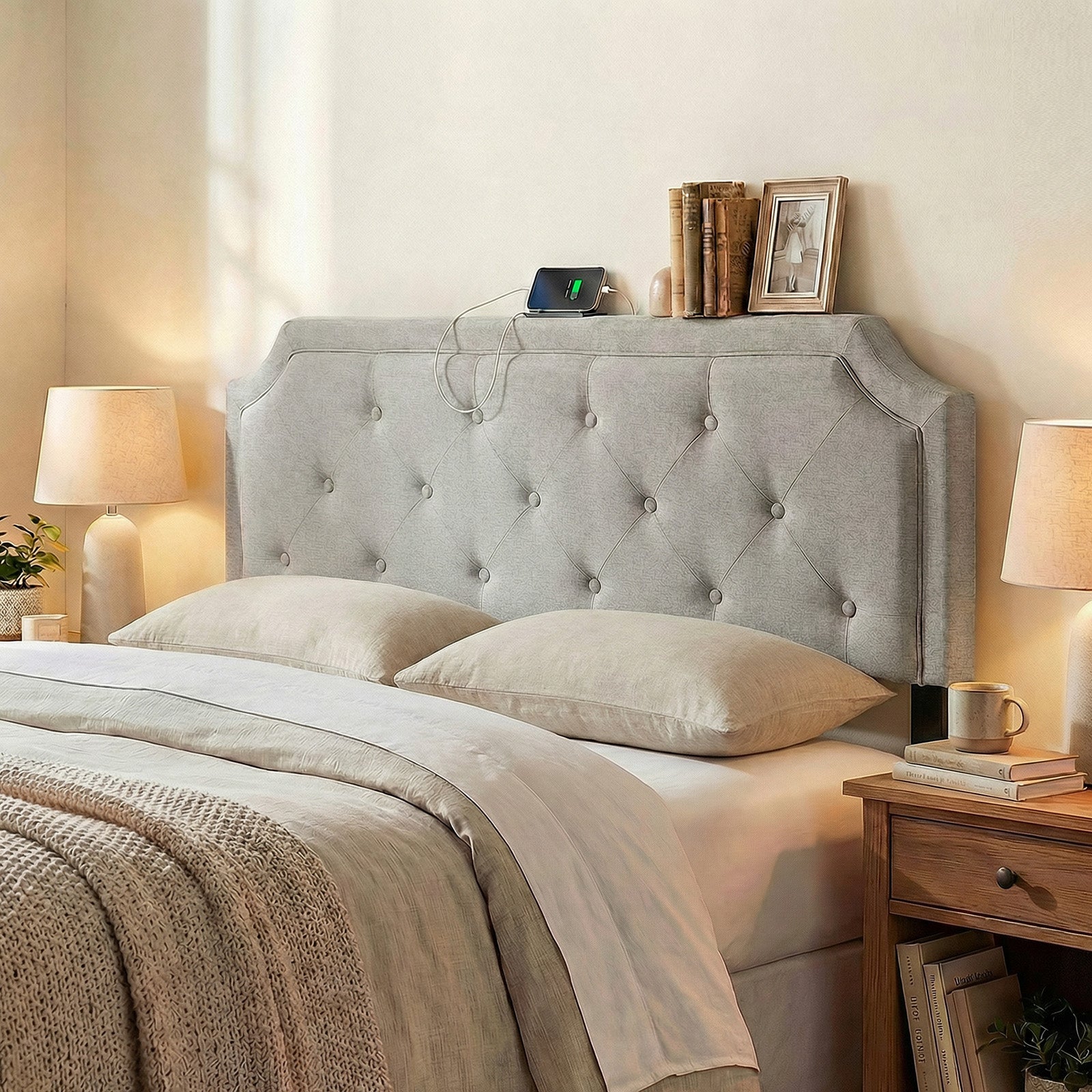 Tufted Upholstered Headboard, Queen Full Size, Gray Headboards at Gallery Canada