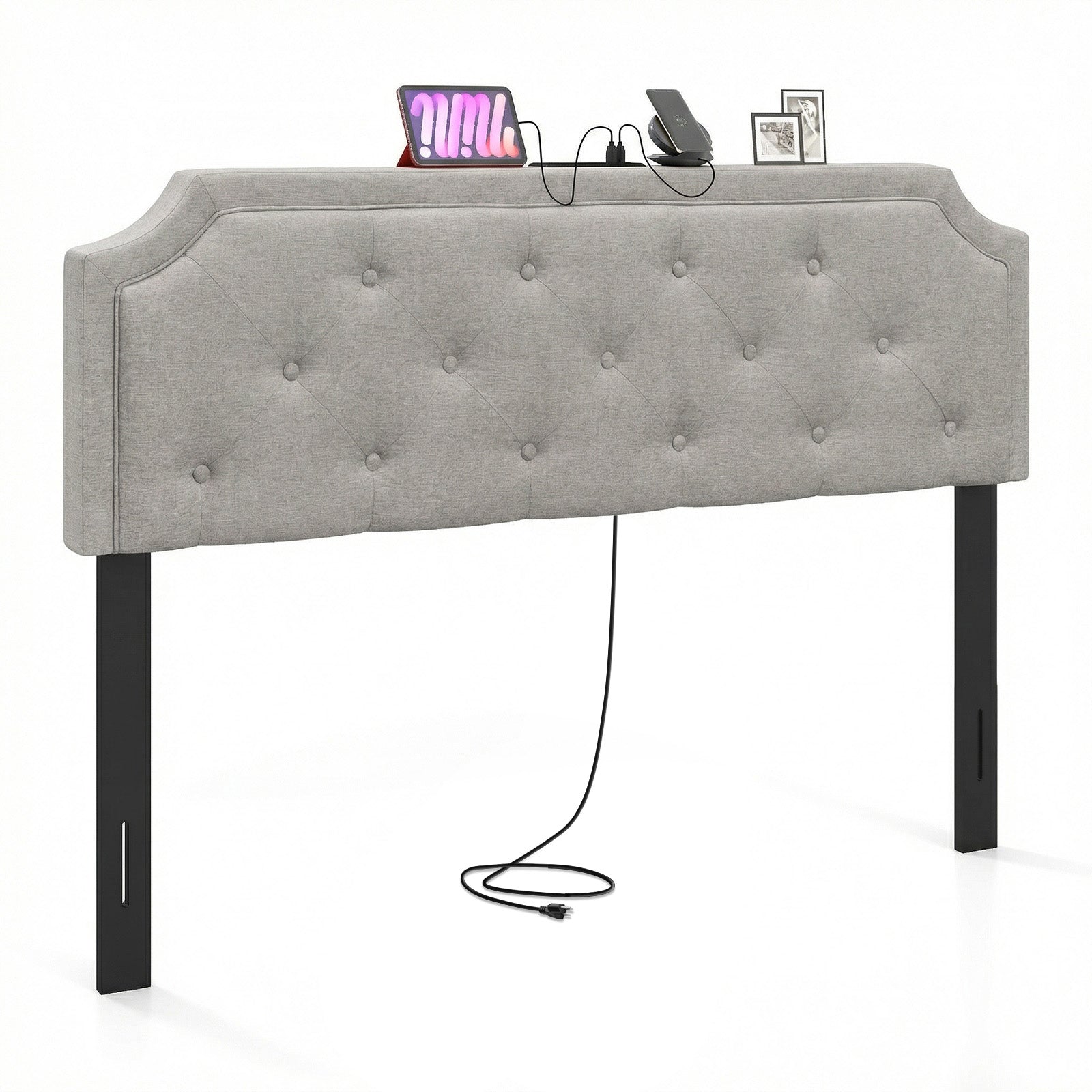 Tufted Upholstered Headboard, Queen Full Size, Gray Headboards at Gallery Canada