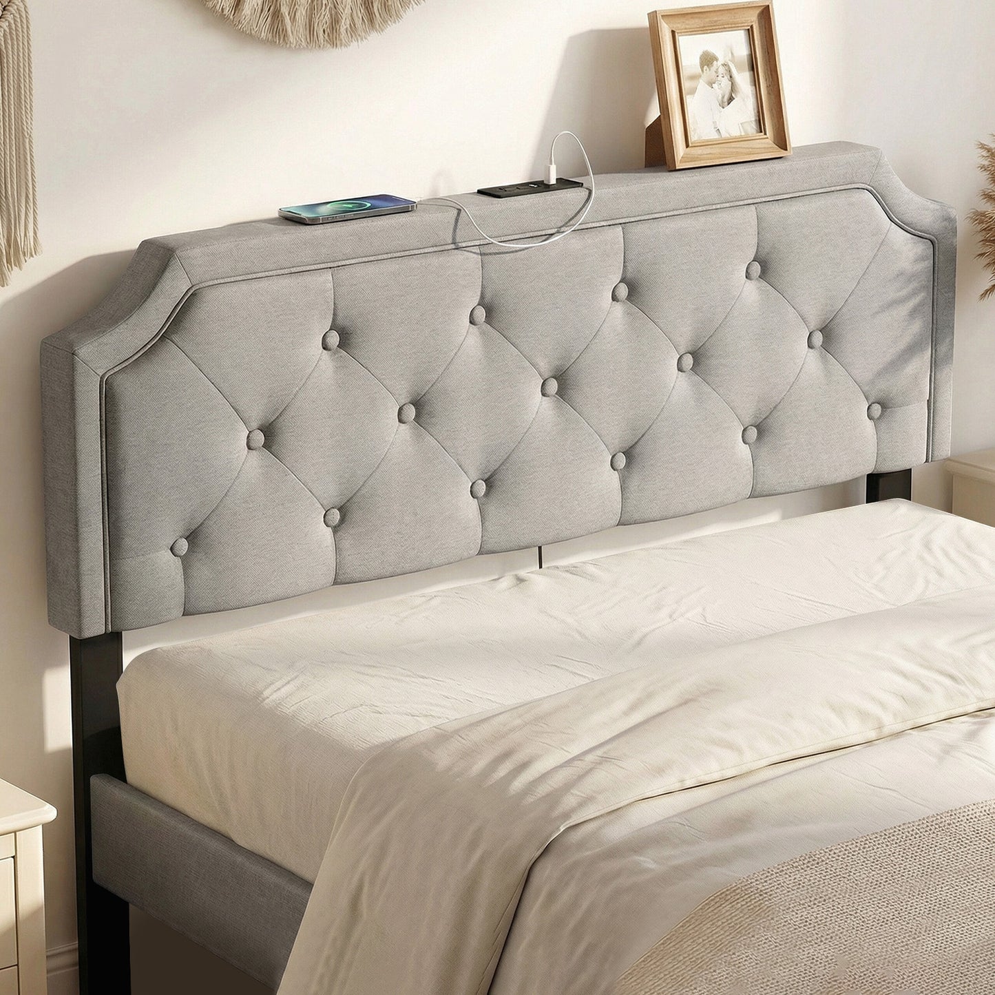 Tufted Upholstered Headboard, Queen Full Size, Gray Headboards at Gallery Canada
