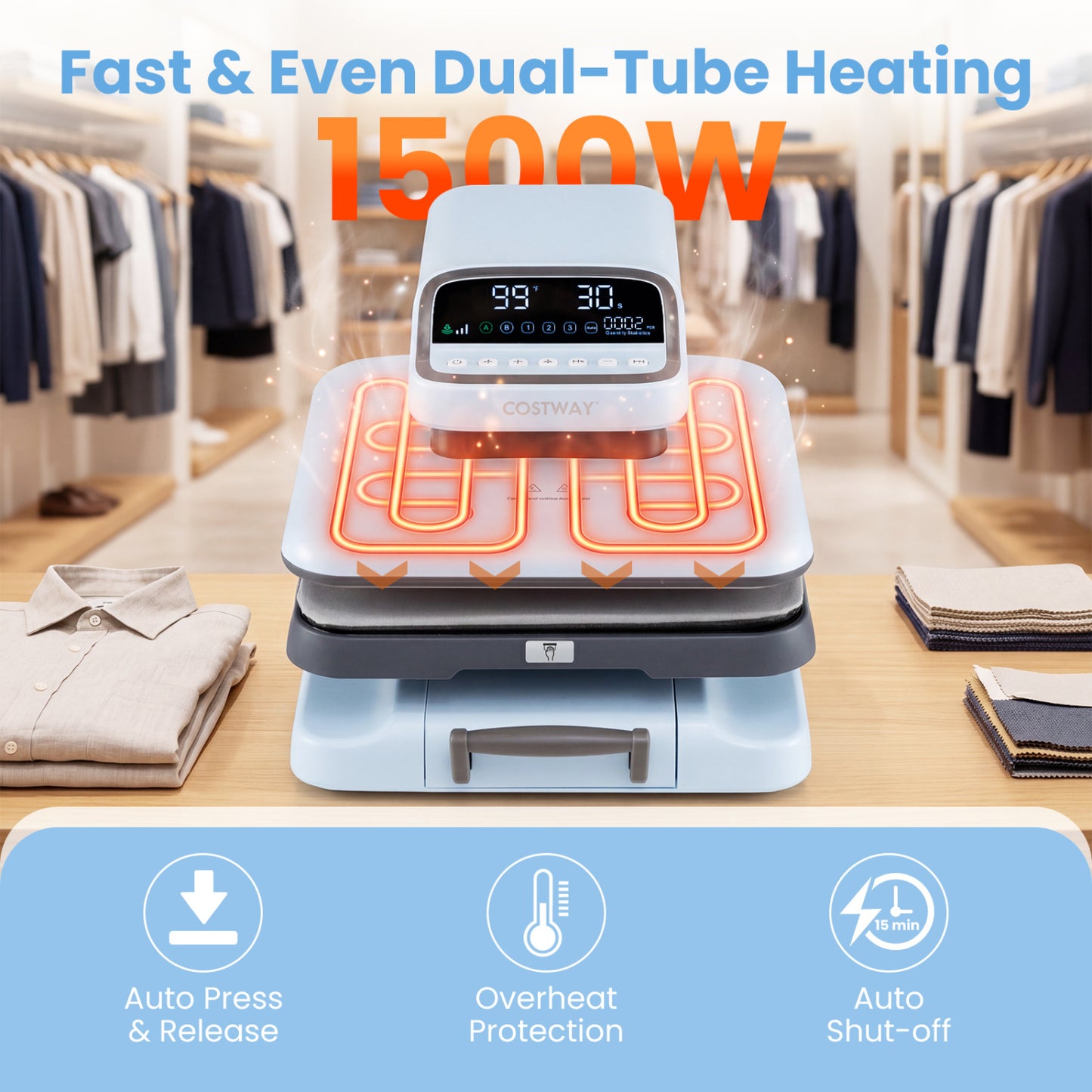 Heat Press Machine with Auto Release for T Shirts, Blue Washers & Dryers at Gallery Canada