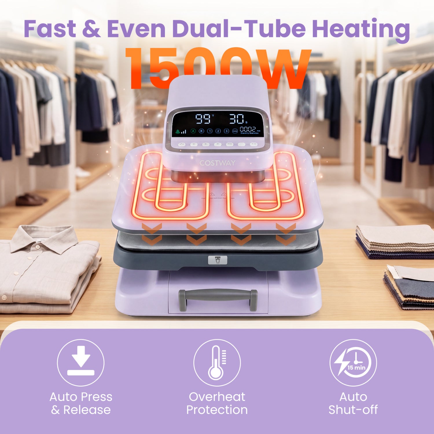 Heat Press Machine with Auto Release for T Shirts, Purple Washers & Dryers at Gallery Canada