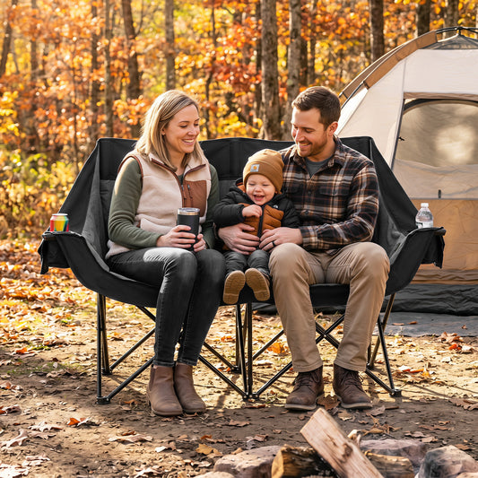 Heated Double Camping Chair, 4 Zones, Black Camping Furniture Black at Gallery Canada