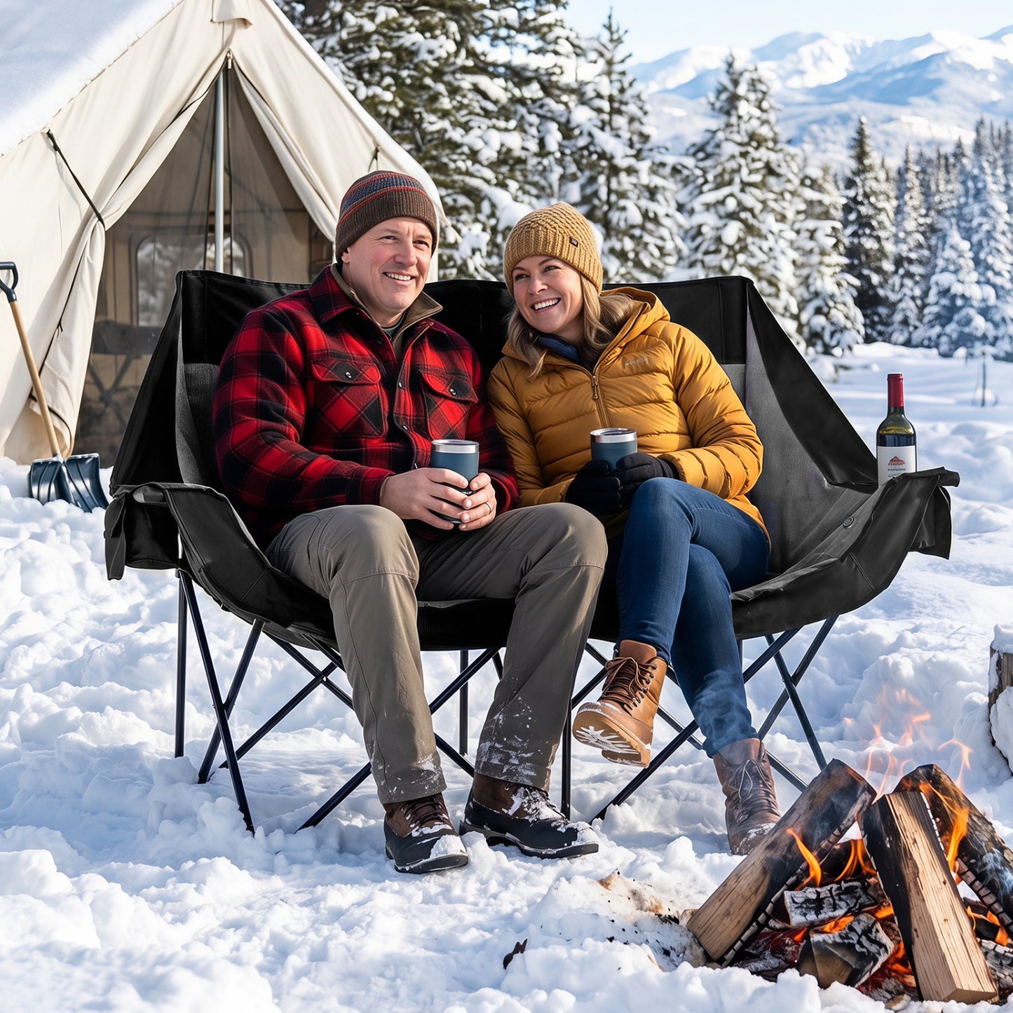 Heated Double Camping Chair, 4 Zones, Black