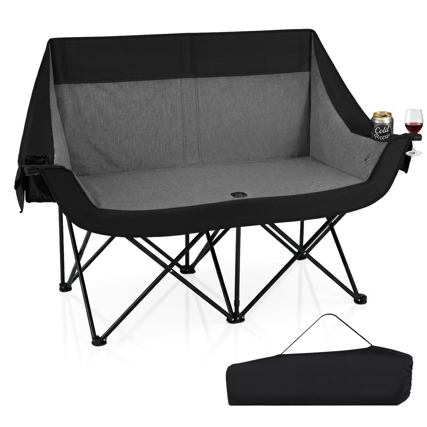Heated Double Camping Chair, 4 Zones, Black