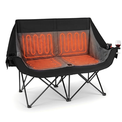 Heated Double Camping Chair, 4 Zones, Black