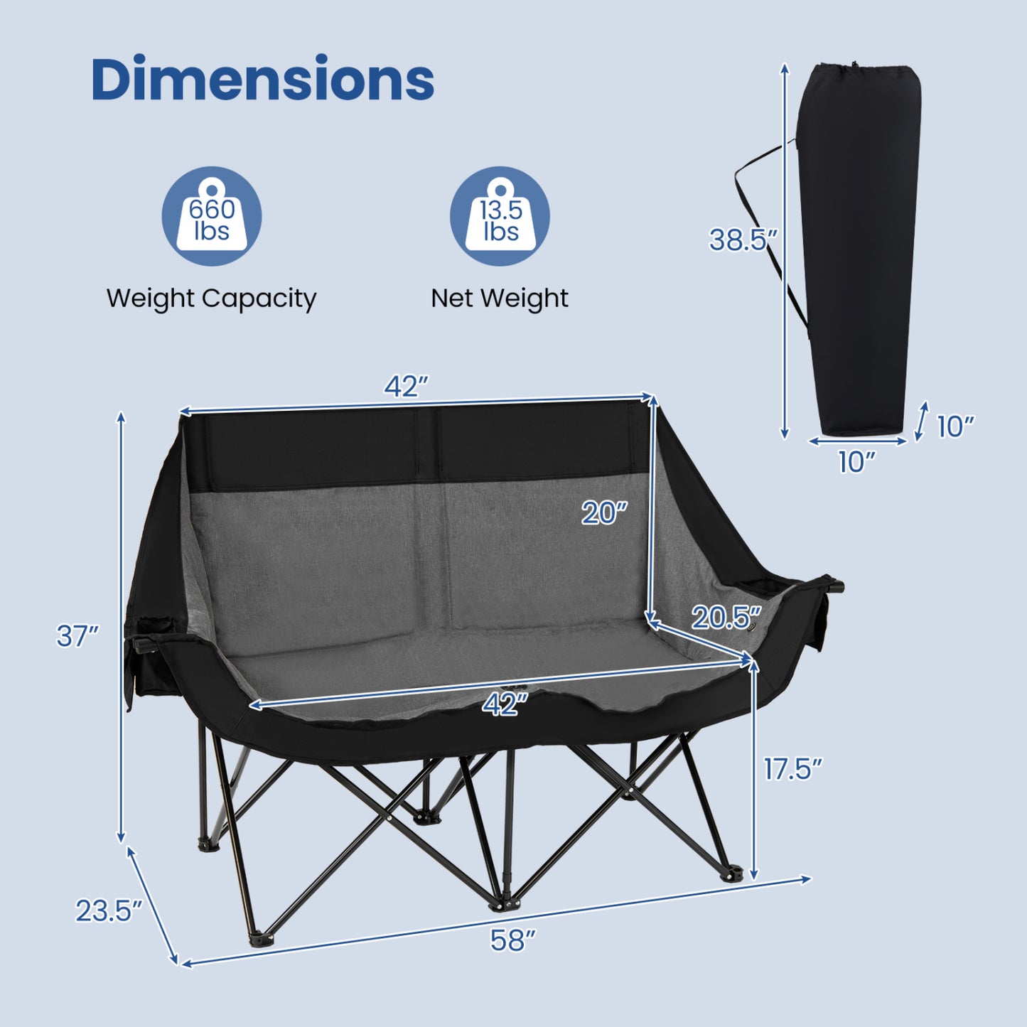 Heated Double Camping Chair, 4 Zones, Black
