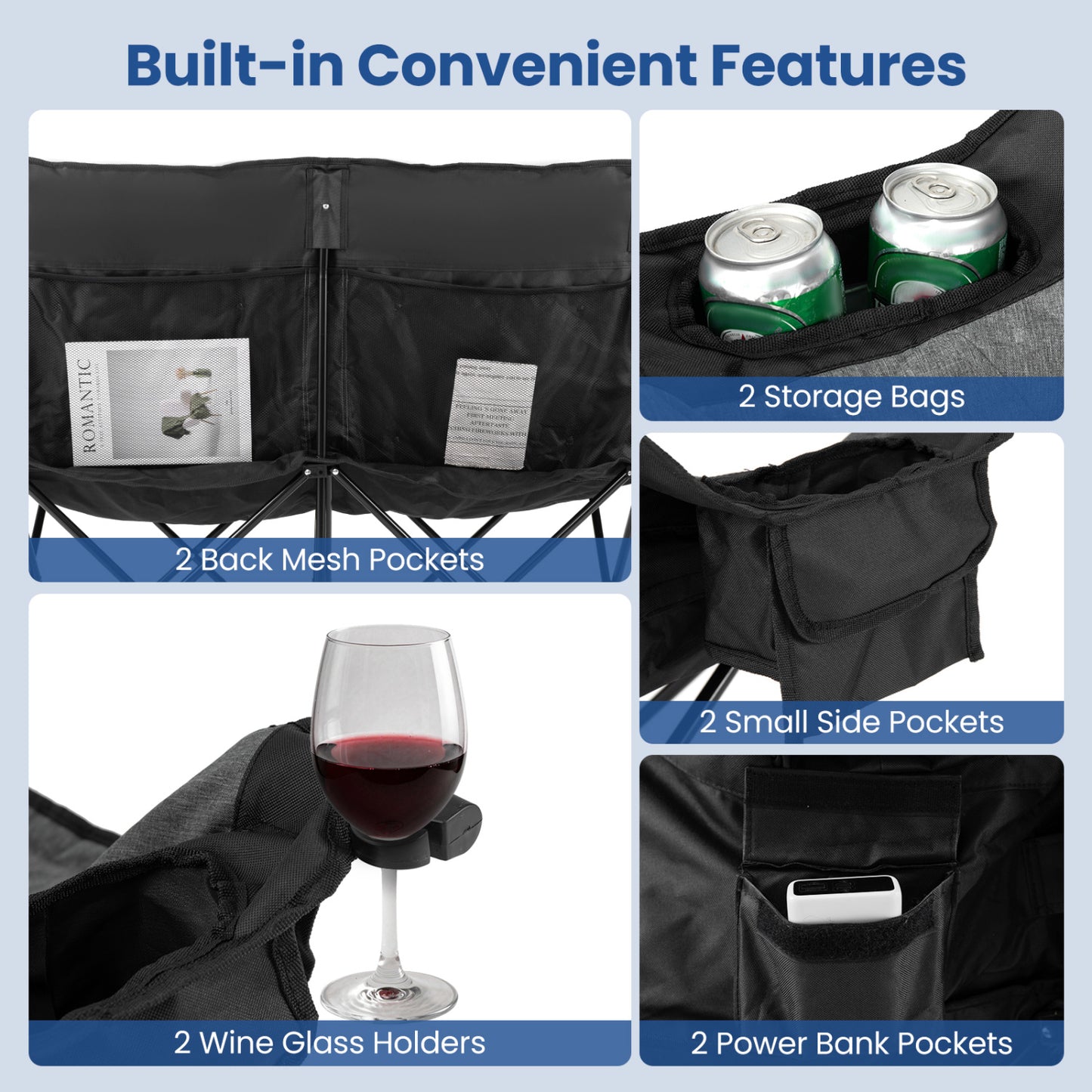 Heated Double Camping Chair, 4 Zones, Black
