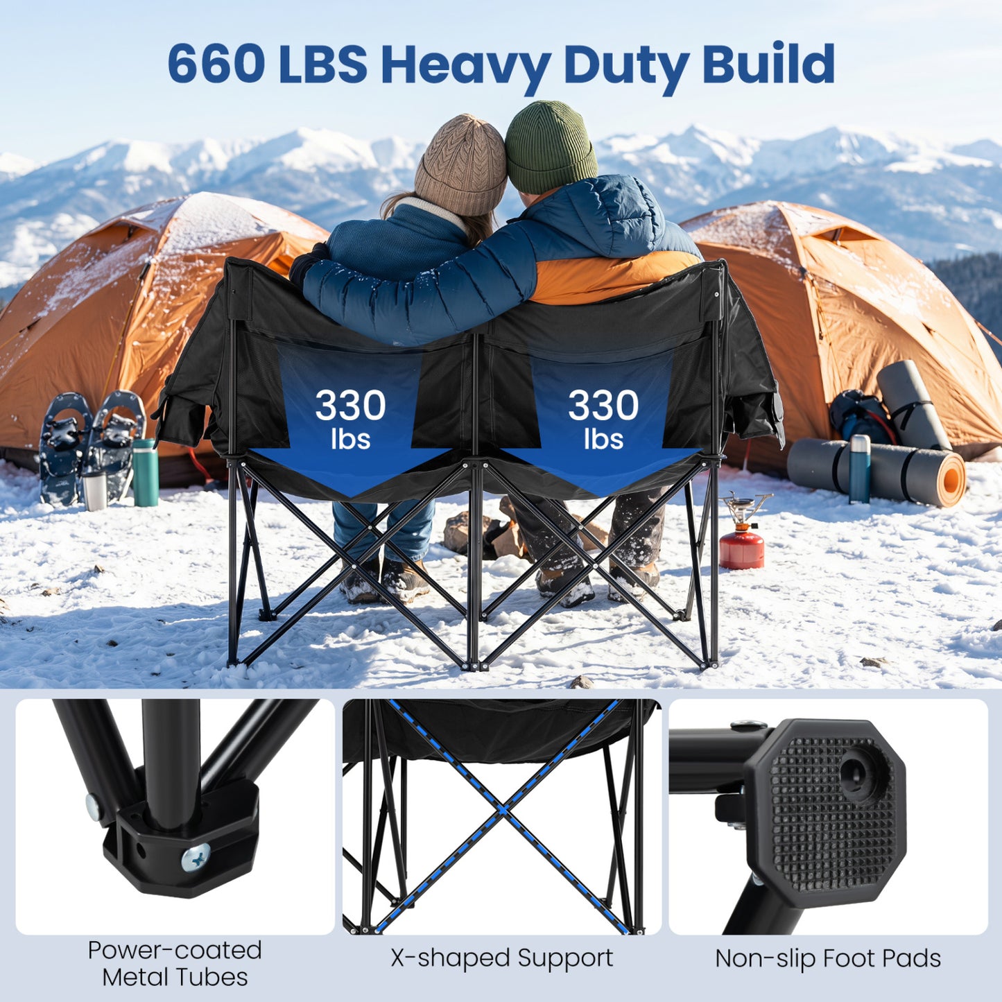 Heated Double Camping Chair, 4 Zones, Black