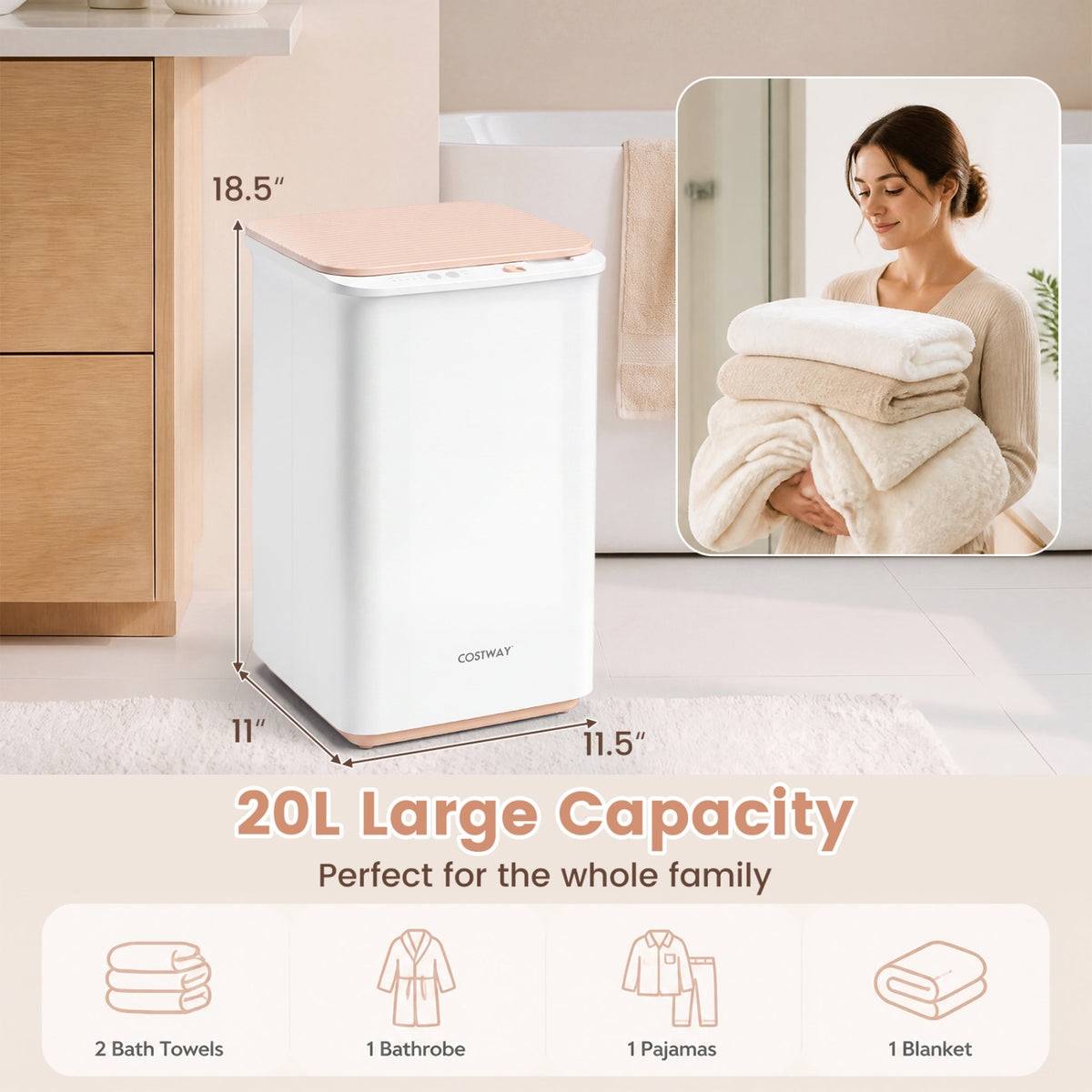Heated Towel Warmer, 4 Heat Timer, Auto Shut Off, White