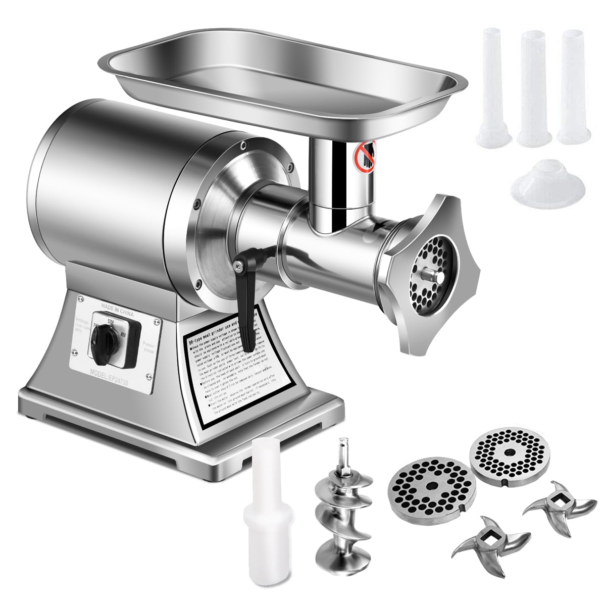 Heavy Duty 1.5HP 1100W 550LB/h Commercial Meat Grinder, Silver Food Grinders & Mills at Gallery Canada