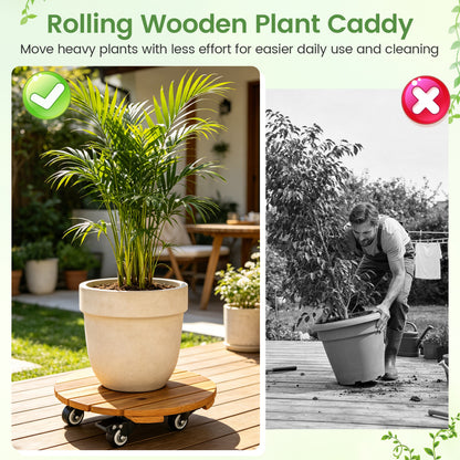 Heavy Duty Acacia Wood Rolling Plant Stand with 360° Lockable Casters-Set of 2 Plant Stands at Gallery Canada