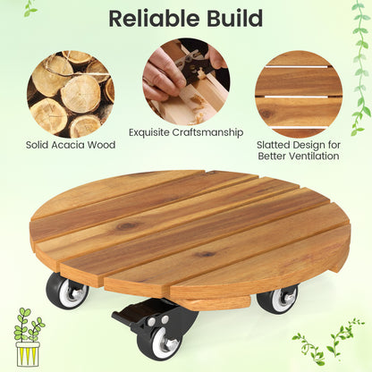 Heavy Duty Acacia Wood Rolling Plant Stand with 360° Lockable Casters-Set of 2 Plant Stands at Gallery Canada