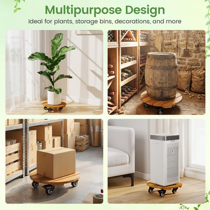 Heavy Duty Acacia Wood Rolling Plant Stand with 360° Lockable Casters-Set of 2 Plant Stands at Gallery Canada