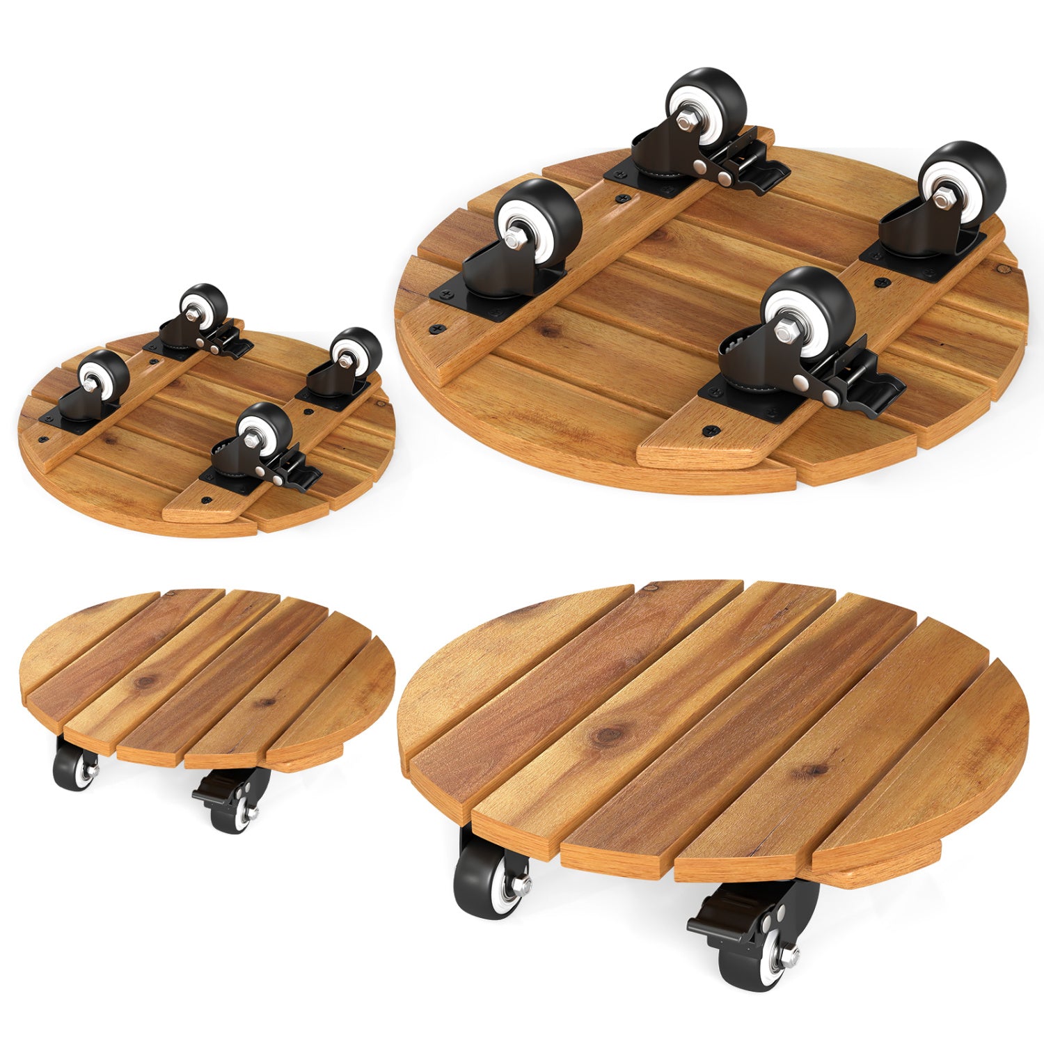 Heavy Duty Acacia Wood Rolling Plant Stand with 360° Lockable Casters-Set of 4 Plant Stands at Gallery Canada