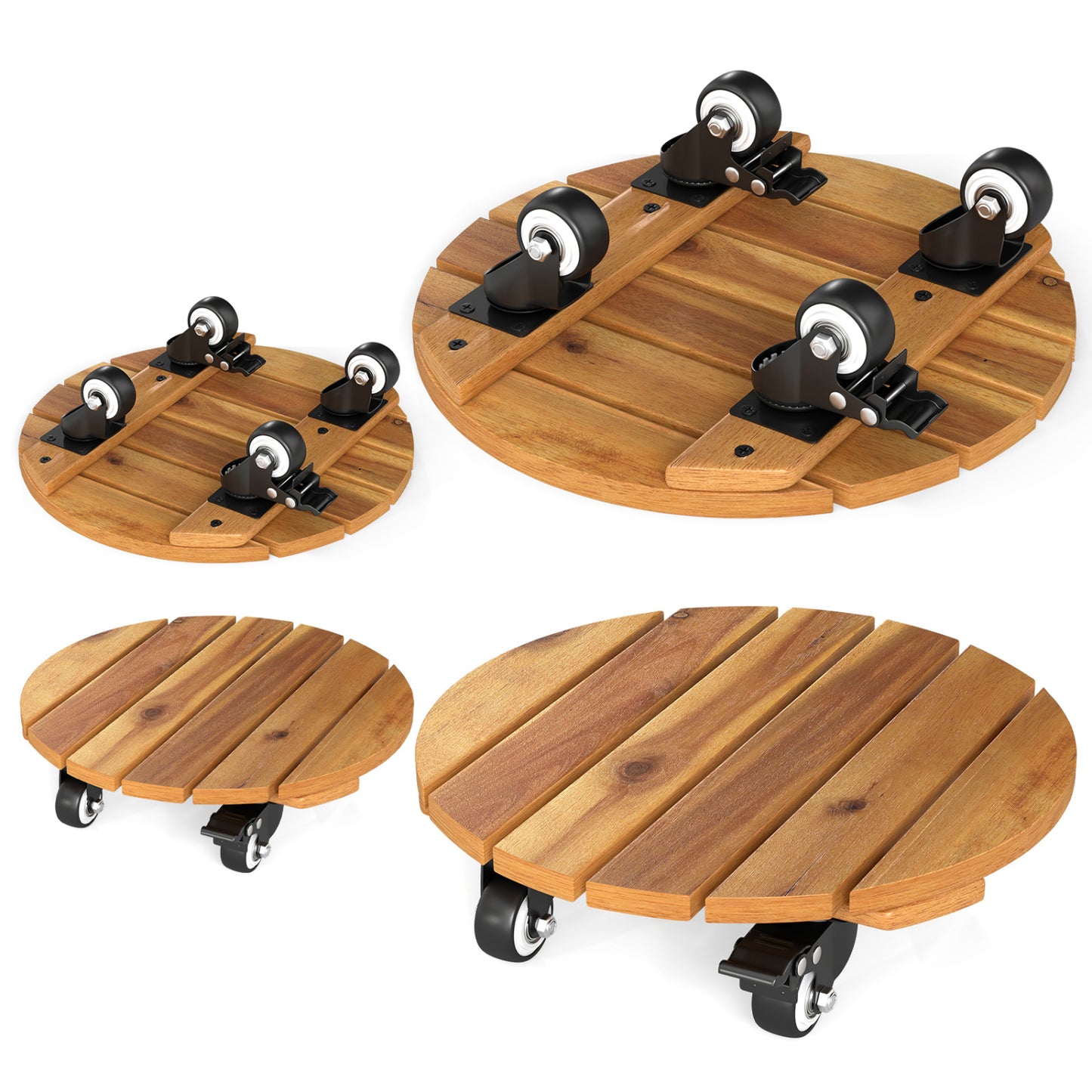 Heavy Duty Acacia Wood Rolling Plant Stand with 360° Lockable Casters-Set of 4 Plant Stands at Gallery Canada