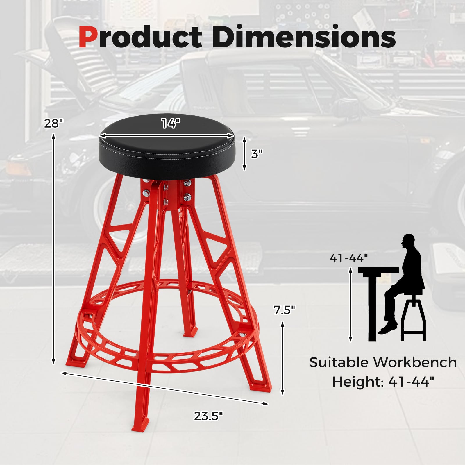 Heavy-Duty Aluminum Garage Bar Chair with 360° Swiveling Seat-RE, Red Garages at Gallery Canada