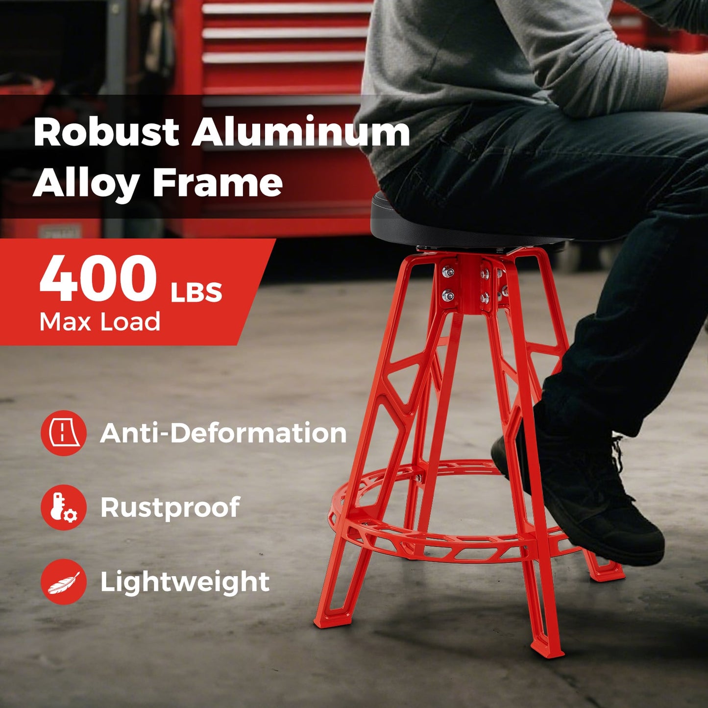 Heavy-Duty Aluminum Garage Bar Chair with 360° Swiveling Seat-RE, Red Garages at Gallery Canada