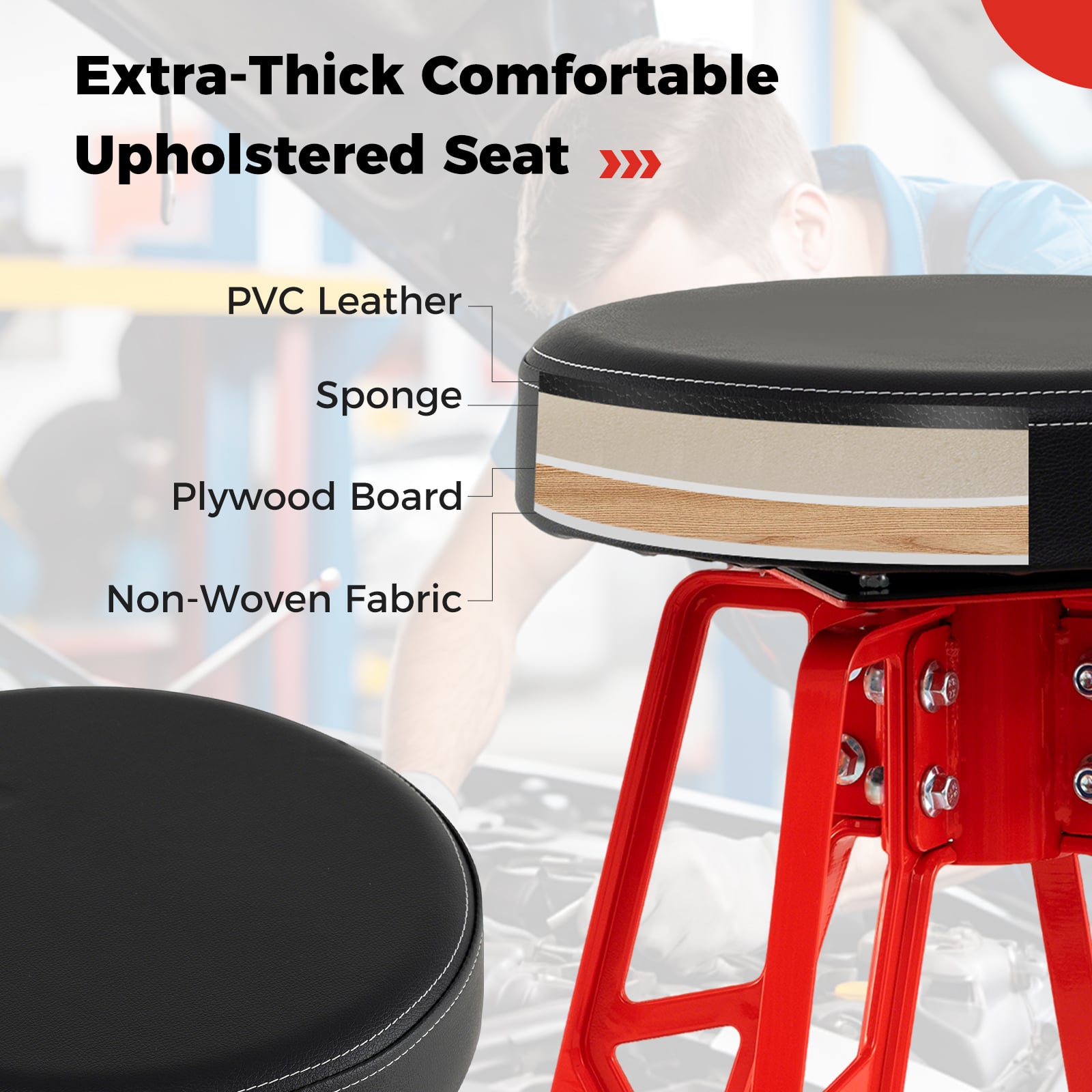 Heavy-Duty Aluminum Garage Bar Chair with 360° Swiveling Seat-RE, Red Garages at Gallery Canada