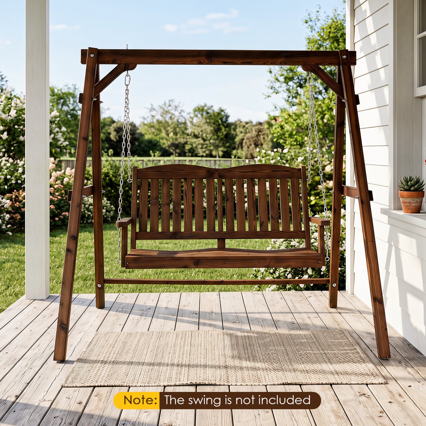 Heavy-Duty Carbonized Fir Wood Swing Frame with Reinforced Bars and 2 Hanging Rings, Brown Porch Swings at Gallery Canada