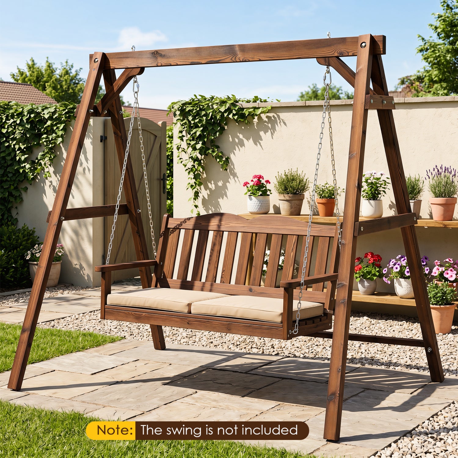 Heavy-Duty Carbonized Fir Wood Swing Frame with Reinforced Bars and 2 Hanging Rings, Brown Porch Swings at Gallery Canada