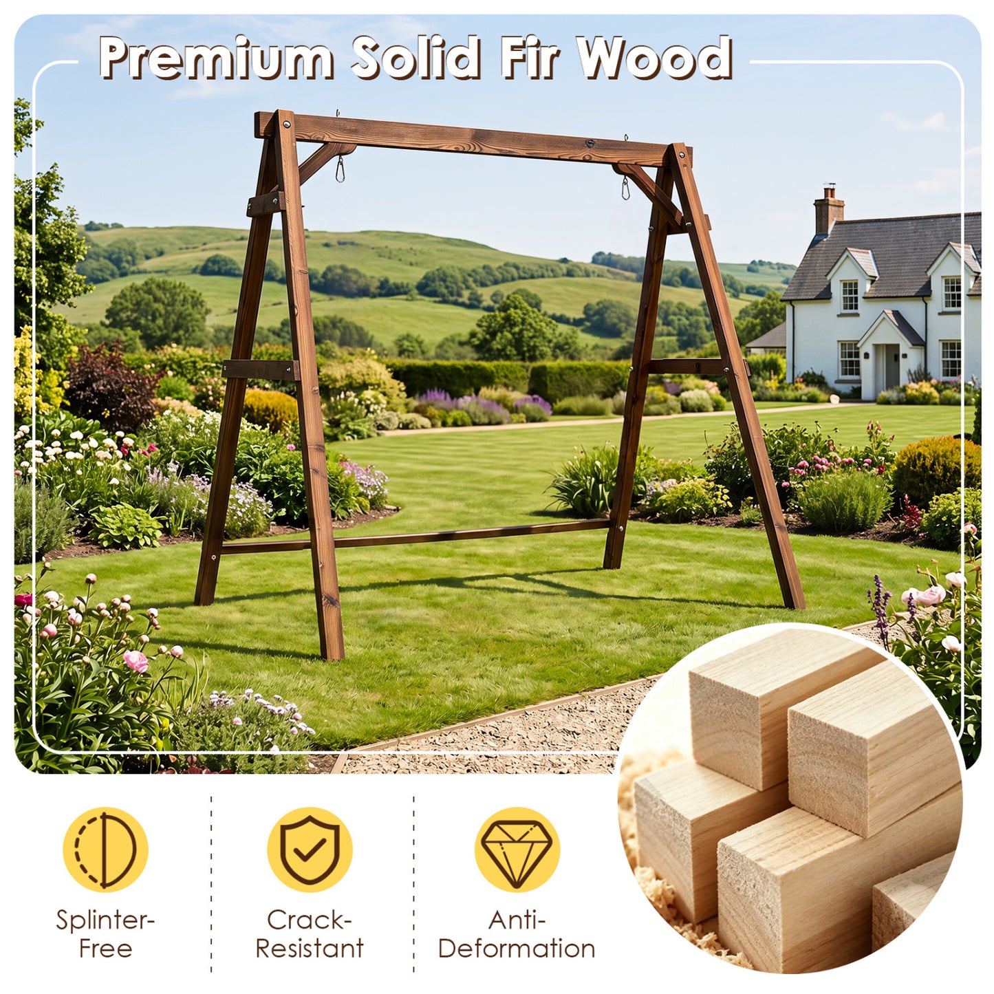 Heavy-Duty Carbonized Fir Wood Swing Frame with Reinforced Bars and 2 Hanging Rings, Brown Porch Swings at Gallery Canada