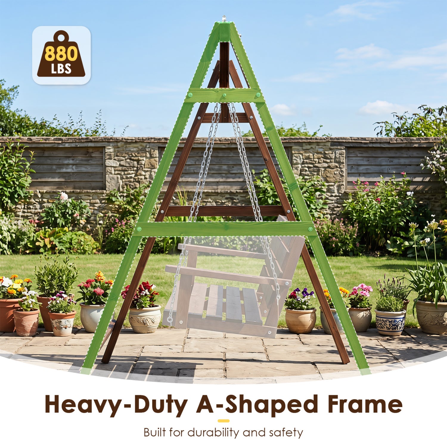 Heavy-Duty Carbonized Fir Wood Swing Frame with Reinforced Bars and 2 Hanging Rings, Brown Porch Swings at Gallery Canada