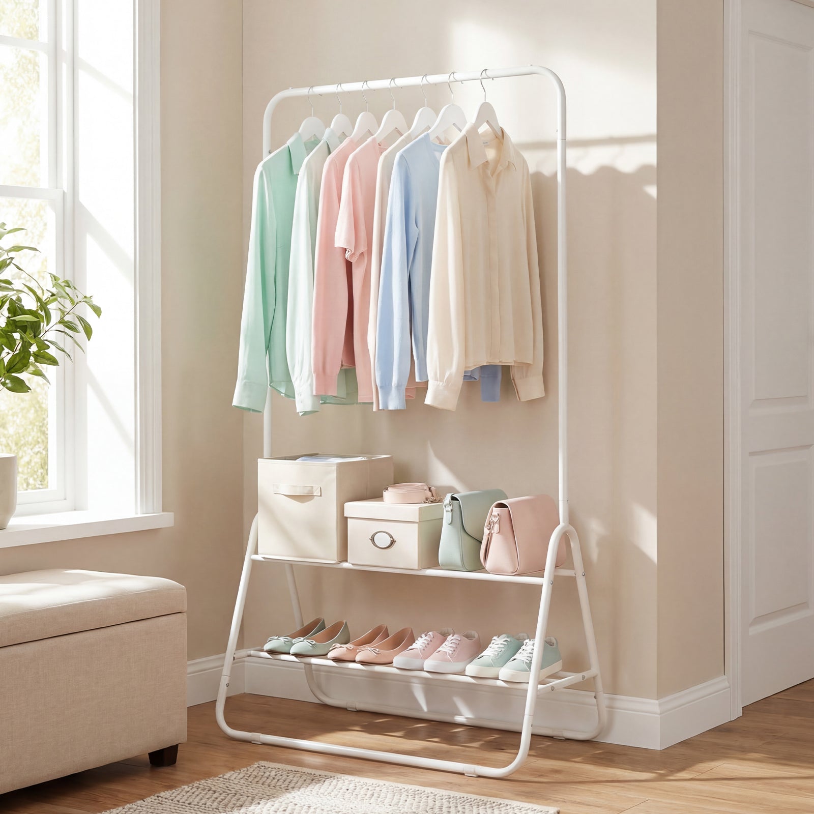 Heavy Duty Clothes Rack, With Hanging Rod And Storage Shelves, White Clothing & Closet Storage at Gallery Canada