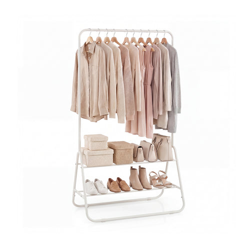 Heavy Duty Clothes Rack, With Hanging Rod And Storage Shelves, White