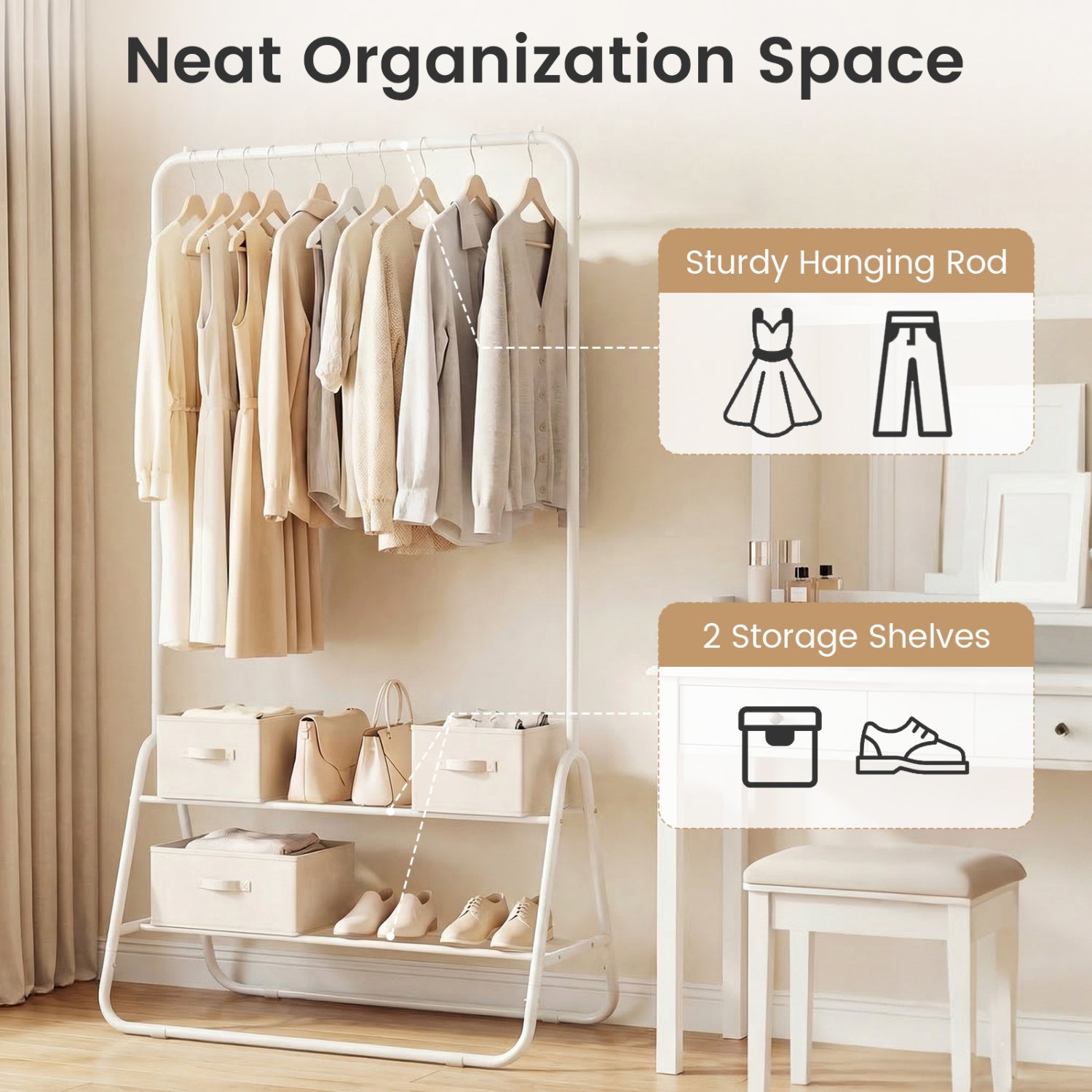 Heavy Duty Clothes Rack, With Hanging Rod And Storage Shelves, White Clothing & Closet Storage at Gallery Canada