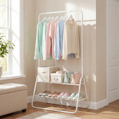 Heavy Duty Clothes Rack, With Hanging Rod And Storage Shelves, White