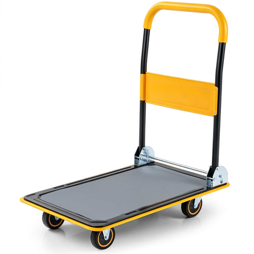 Heavy Duty Foldable Push Cart Dolly, 560 Lbs, Yellow