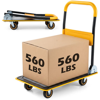 Heavy Duty Foldable Push Cart Dolly, 560 Lbs, Yellow