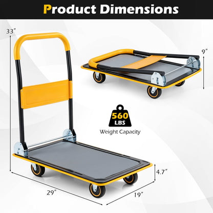 Heavy Duty Foldable Push Cart Dolly, 560 Lbs, Yellow