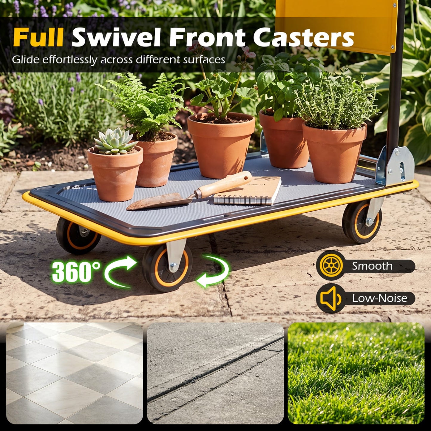 Heavy Duty Foldable Push Cart Dolly, 560 Lbs, Yellow