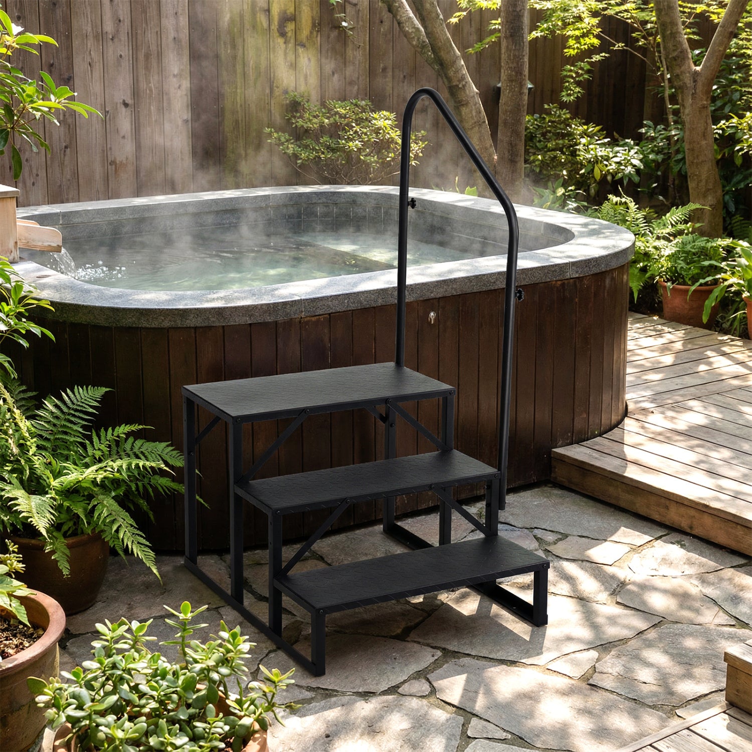 Heavy Duty Hot Tub Stair, Wide Anti-Slip Platform, Black Ladders at Gallery Canada