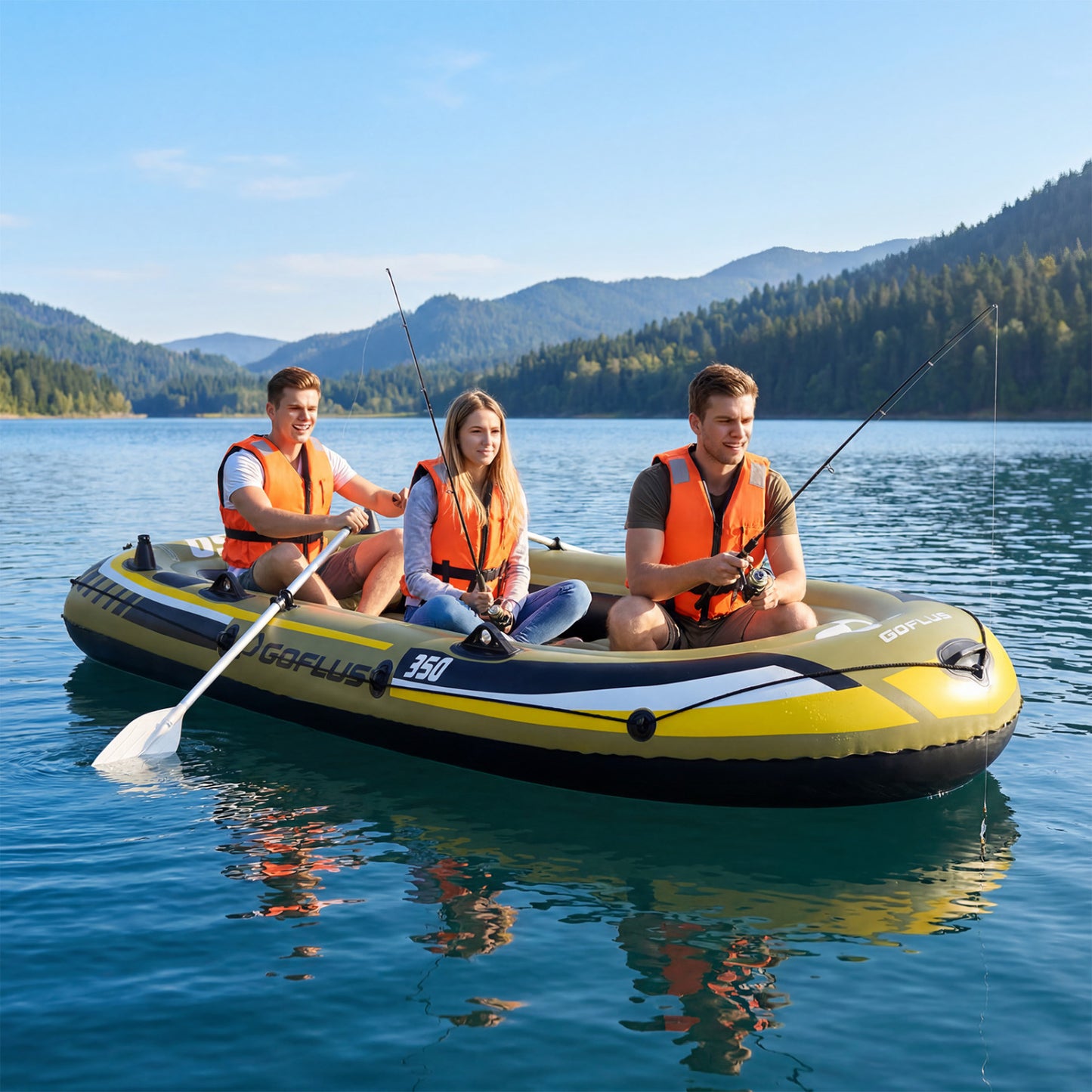 Heavy-Duty Inflatable Boat 4-Person Fishing Raft Set, Green Water Sports at Gallery Canada