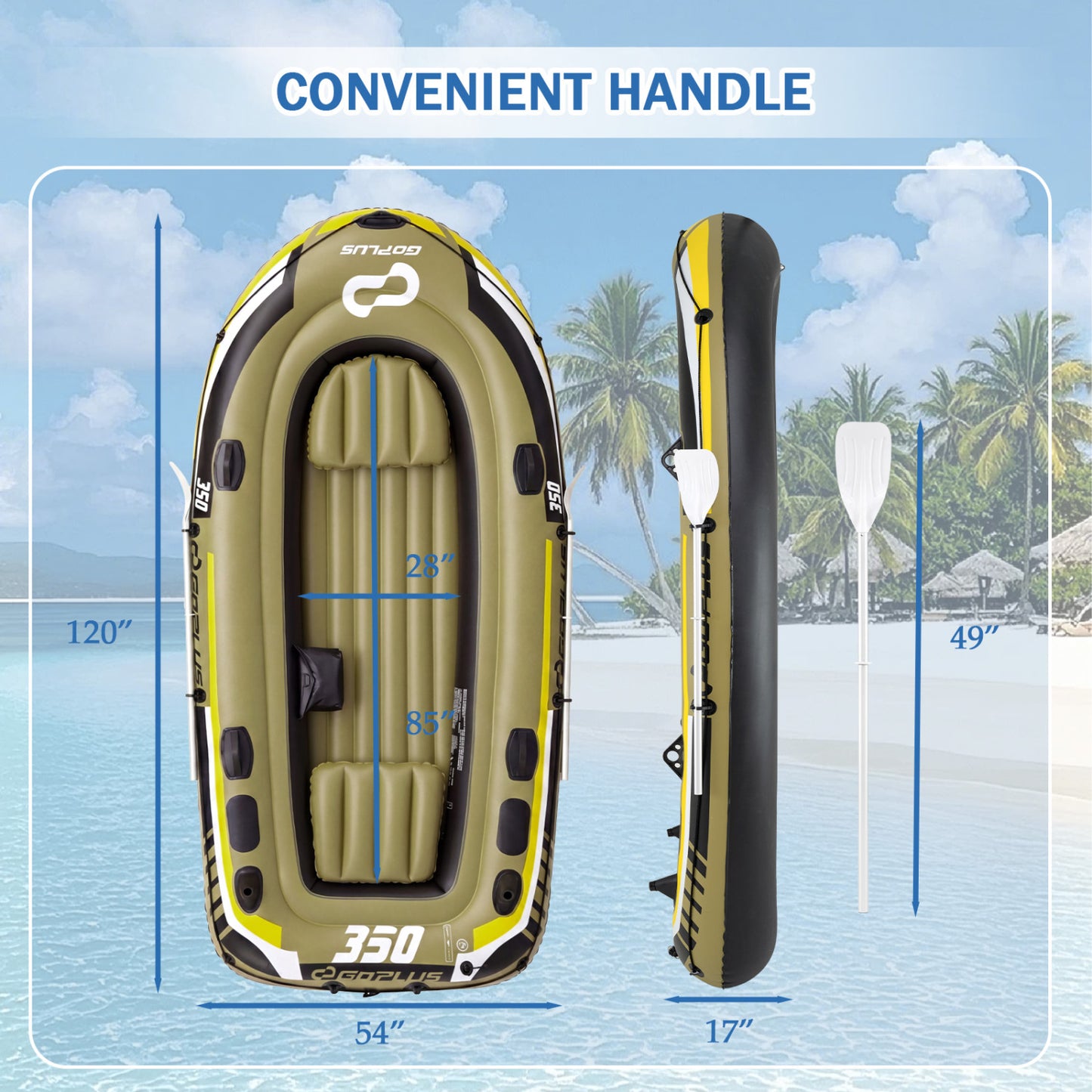 Heavy-Duty Inflatable Boat 4-Person Fishing Raft Set, Green Water Sports at Gallery Canada