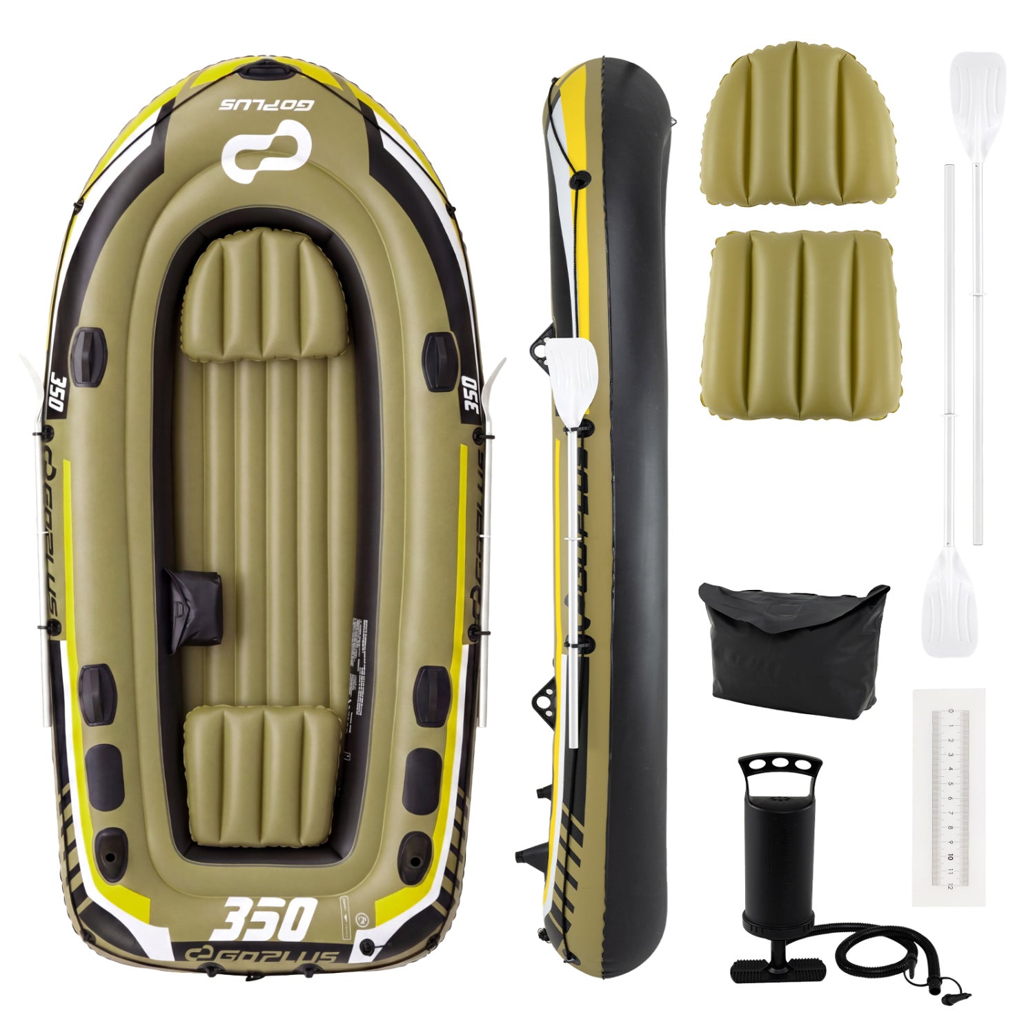 Heavy-Duty Inflatable Boat 4-Person Fishing Raft Set, Green Water Sports at Gallery Canada