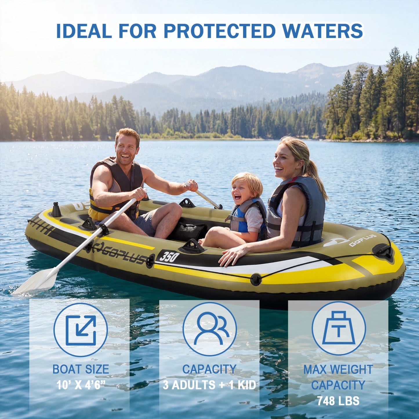Heavy-Duty Inflatable Boat 4-Person Fishing Raft Set, Green Water Sports at Gallery Canada