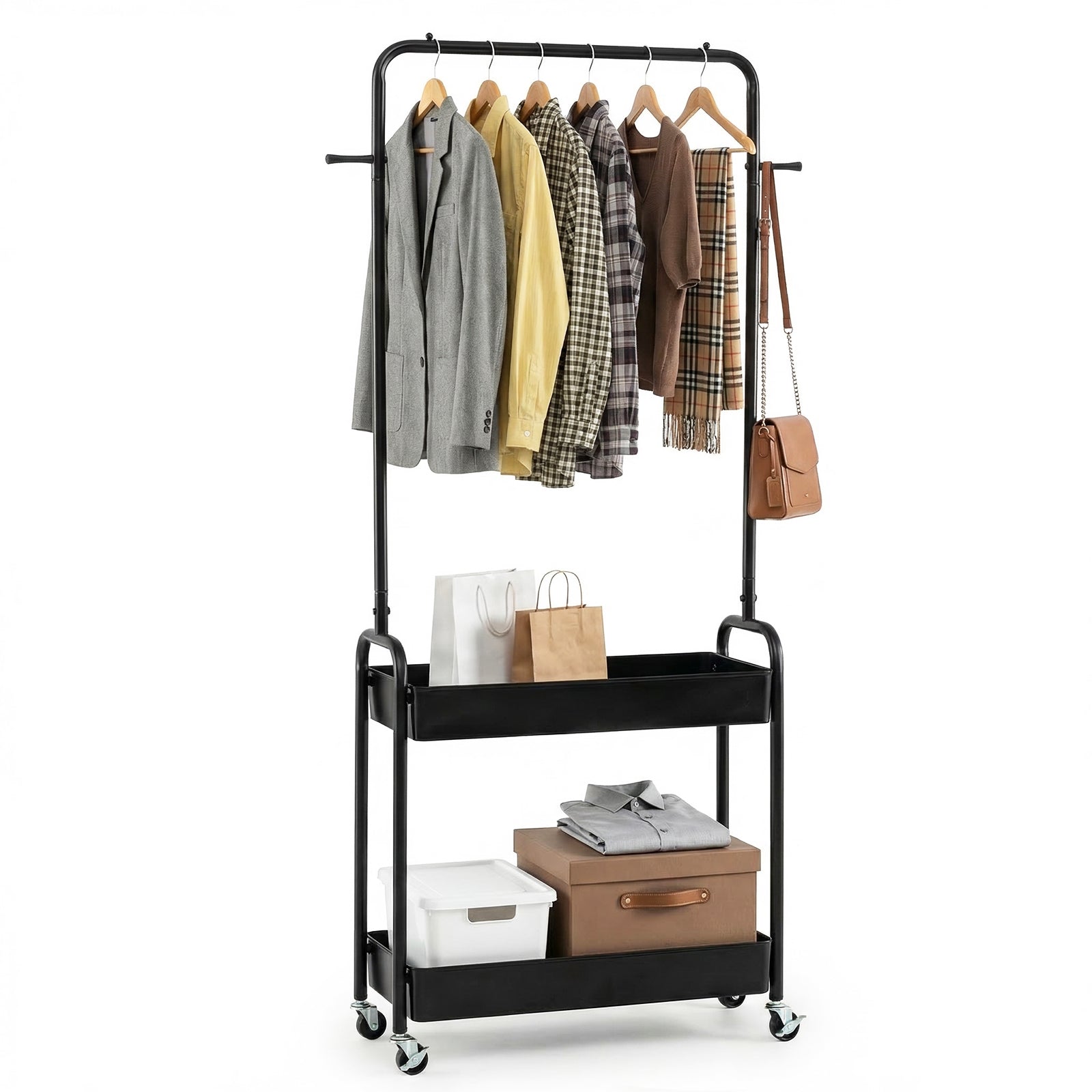 Heavy-Duty Laundry Cart With Hanging Rod, 2 Storage Baskets, Black Clothing & Closet Storage at Gallery Canada