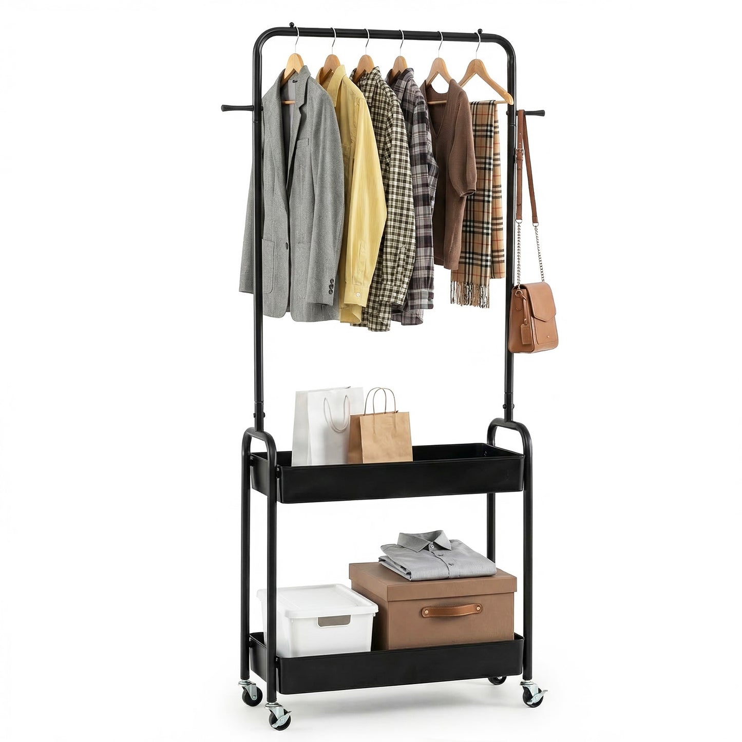 Heavy-Duty Laundry Cart With Hanging Rod, 2 Storage Baskets, Black Clothing & Closet Storage at Gallery Canada